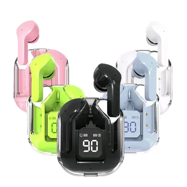 Air31 Wireless In ear Design Earphone, Touch Button Transparent Design Wireless Headphones, TWS Bluetooth V5.3 Headset With Digital Display, Low Latency Electronic Audio Headphones for Android IOS Earbud  Waterproof Silicone
