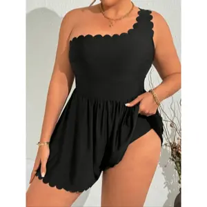 Women’s plus-size elegant solid-color nightclub-style slimming backless one-piece swimsuit dress, plain pattern, slim fit