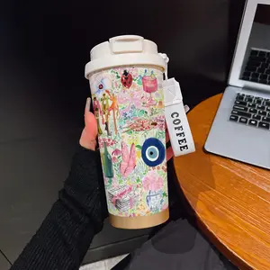 530ML Insulated Tumbler, Boho Style Abstract Pattern, Stainless Steel, Travel Mug with Straw and Strap, Ideal Gift for Holidays