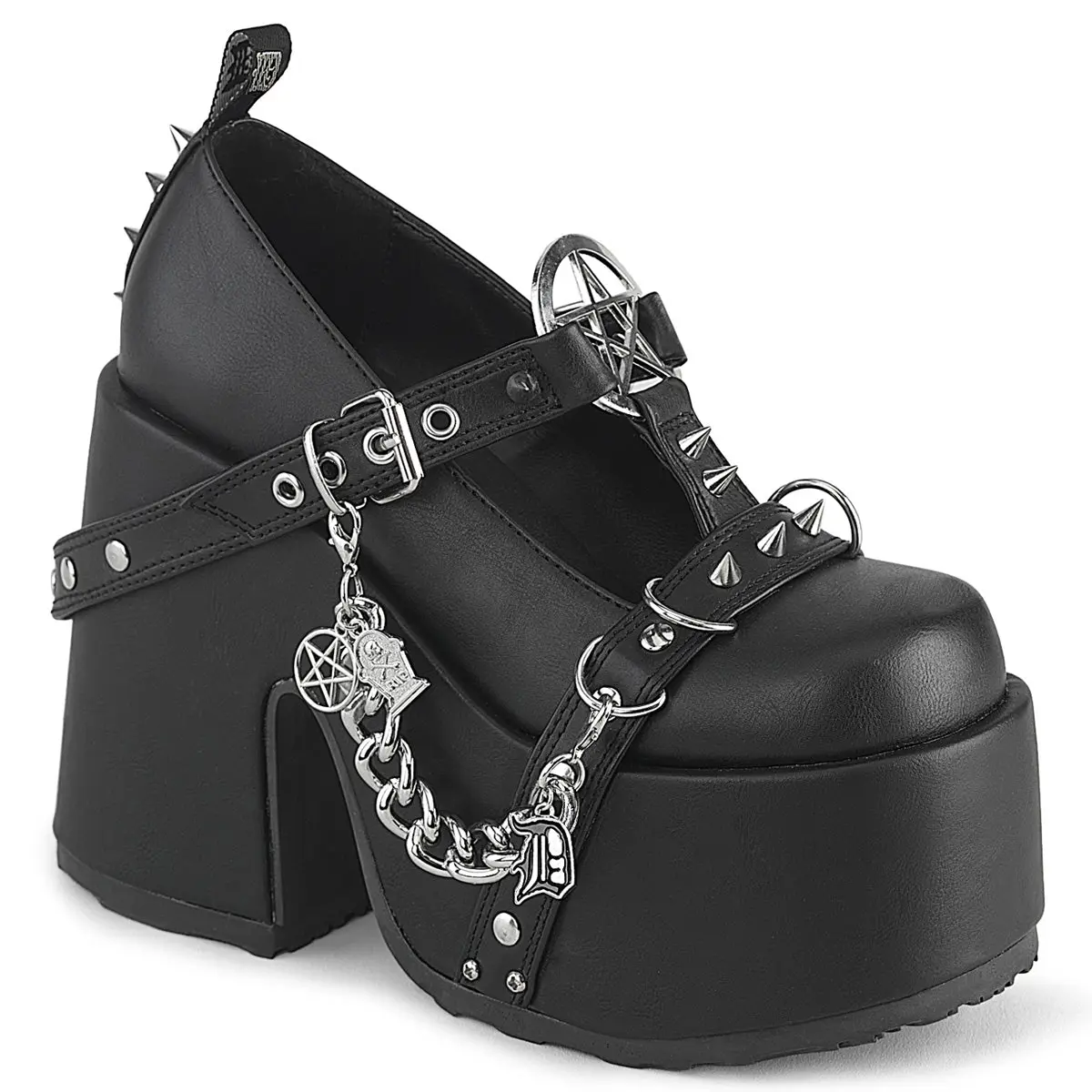 Demonia Camel-33 Black Vegan Leather Women's Alternative Footwear Platform Wedge Shoes Chunky