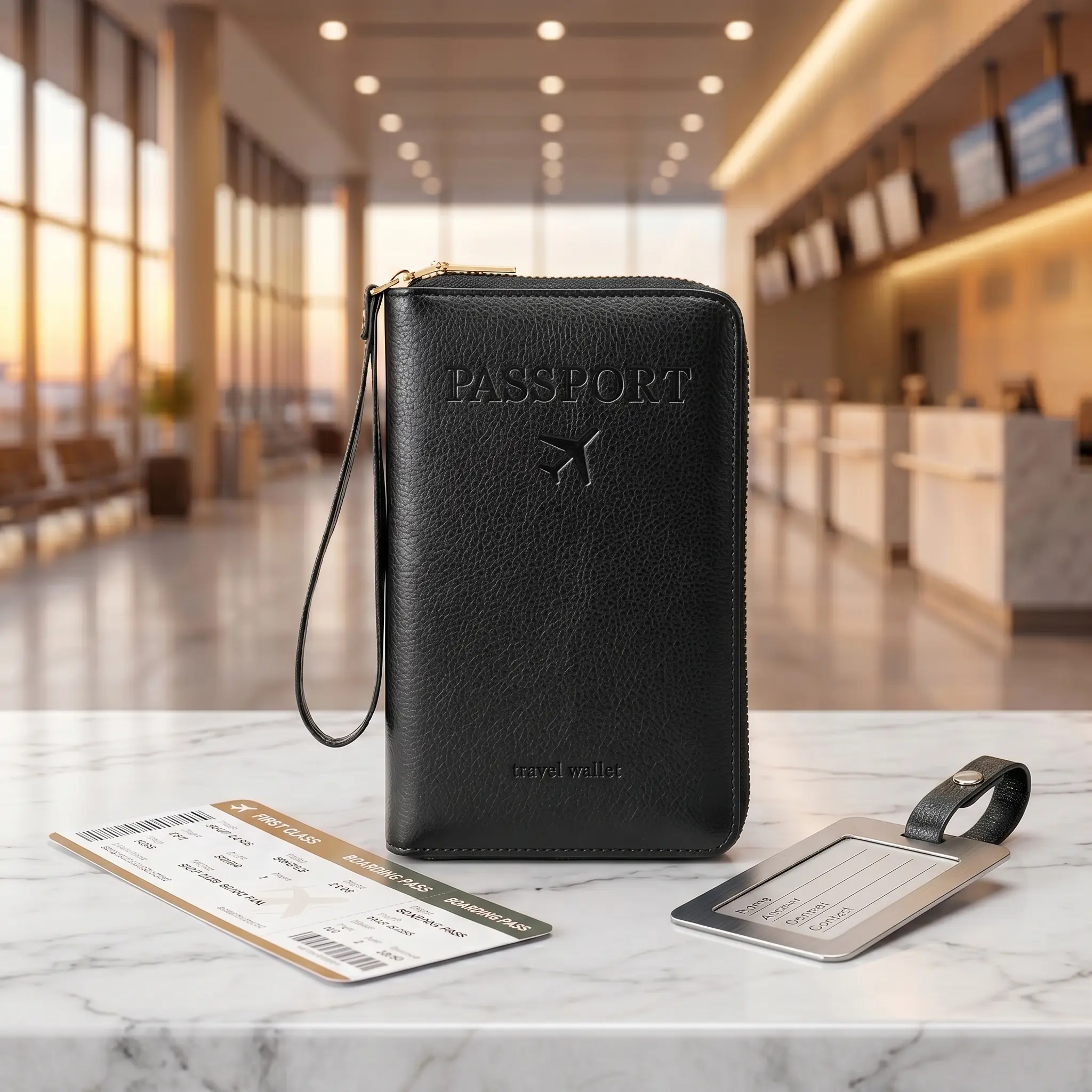 RFID Protected Passport Travel Wallet, Multi-Pocket Zippered Passport Organizer with Card Slots & Pen Holder, Anti-Skimming Travel Document Holder for Frequent Travelers, Family Vacation Essentials-YY0, Security, Passport Protector