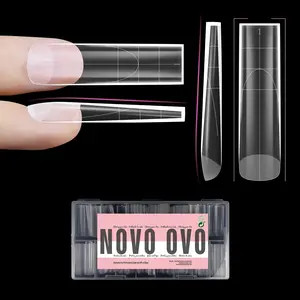 NOVO OVO XXL Sharp Square Natural (not Sculpted) Nail Tip , Extra Thick False Nails Press on, Full Cover Soft Gel Extension Fake Nail Acrylic kit with XL L M French Tip Auxiliary Line x 15 Size 240pc