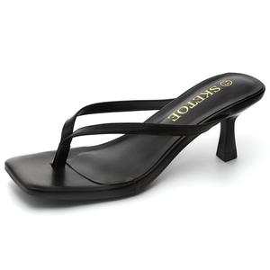 Black Kitten Heels for Women - Square Toe Flip Flop Thong Heels, 2 Inch Low Heels, Soft Vegan Leather, Memory Foam Padding, Trendy 2026 SummerVibes Cute Comfy Beach Heels for Casual, Commuter,  Wedding & Dressy Occasions,Slides a Kitten Heel Long Feet.