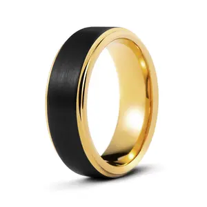 Tungsten 18K Gold Ring |The Black Label |GentleBands| Gold-Plated Interior, Brushed Texture, 8Mm Width, Comfort Fit | Men'S Wedding Bands
