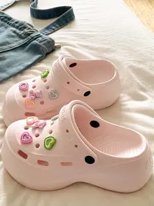 Cute Macaron Heart & Bear Platform Clogs - Soft & Comfy, Height Boost, DIY Charms, Sweet Summer Shoes, Slipper, Footwear, Women!