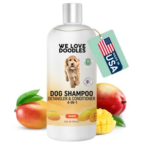 We Love Doodles Mango Dog Shampoo 4-in-1 Natural Formula with Fresh Mango Scent Cleans Conditions Detangles Moisturizes for All Breeds Puppies and Sensitive Skin 16 oz