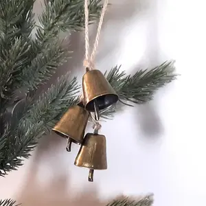 3pc Brass Bell Christmas Garland Homespun Homestead Rustic Decor Ideas for Mantel & Christmas Tree decoration Ornament family gift