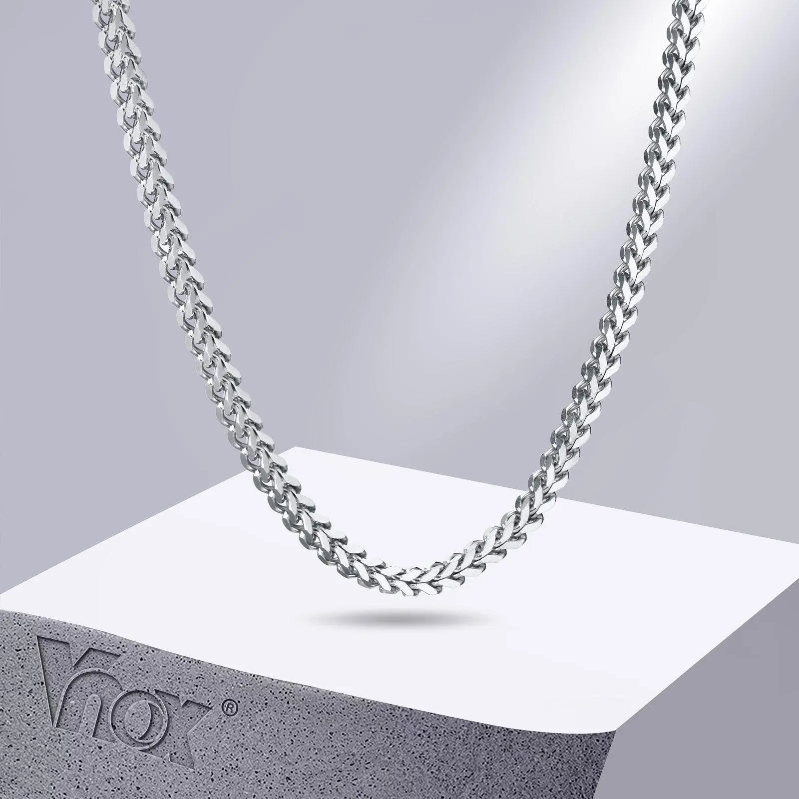 Vnox 3mm Franco Chain Necklaces for Men, Never Fade Stainless Steel Foxtail Chain, Cubic Double Layered Cuban Geometric Chain