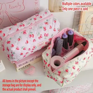 Strawberry Print Hair Dryer Bag, Multi-Layer Curling Iron Storage, Portable Travel Organizer, Multi-Functional Cosmetic Bag, Makeup Storage Bag, Straightener Holder, Home & Travel Essential, Gift for Mom Wife Friends