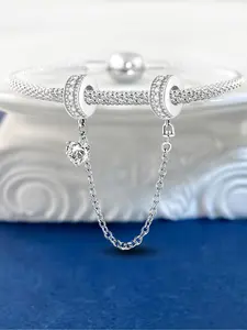 1Pc New Design Flashing Three-row Diamond Heart Afety Chain Beaded Charm DIY Jewelry Making Kit Suitable for Bracelet Creative Craft Materials Holiday Gift Pendant Women's Birthday Gift Daily Wear Accessories Rhinestone Decorated Bracelet