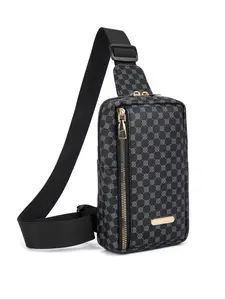 Vintage Print PU Fabric Lightweight Chest Bag, Unisex Phone Pouch, Casual Waist Bag, Casual Asymmetrical Design, Suitable for Work School Travel, Zipper Fanny Pack, Zipper Bum Bag, Zipper Belt Bag, Lightweight Waist Bags