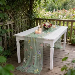 Mother's Day Gift, Farmhouse Embroidered Lace Floral Decorative Tablecloth, DIY Handmade Fabric Mesh Embroidery Table Runner, 56x108.7 Inch Wedding Banquet Decor