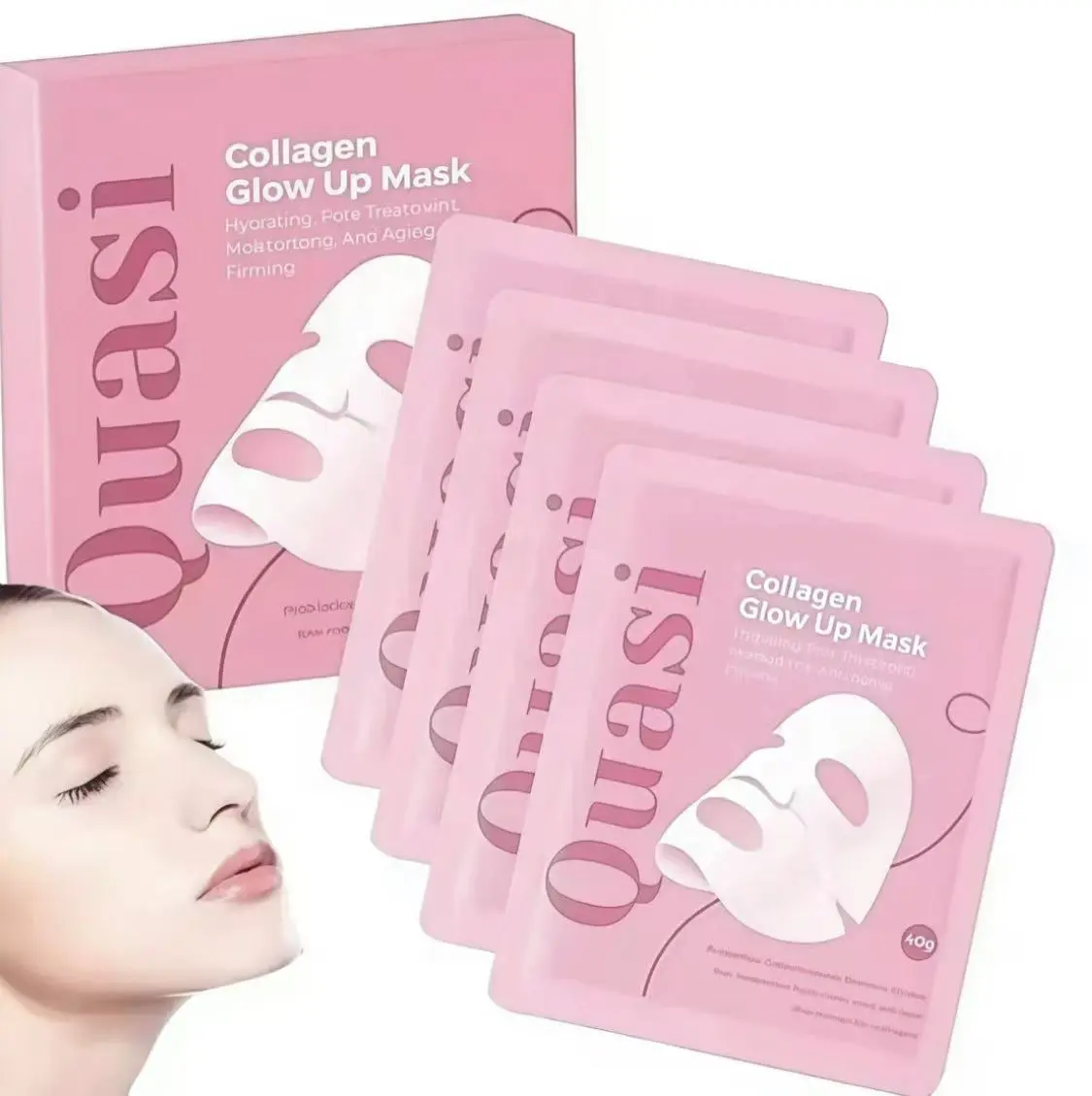 Quasi Collagen Glow Up Mask 2.0, Quasi BioColiagen Face Mask, Firm Skin Deep Hydrating Masks for Wrinkle Reduction and Pore Minimization - Glow like Glass Skin