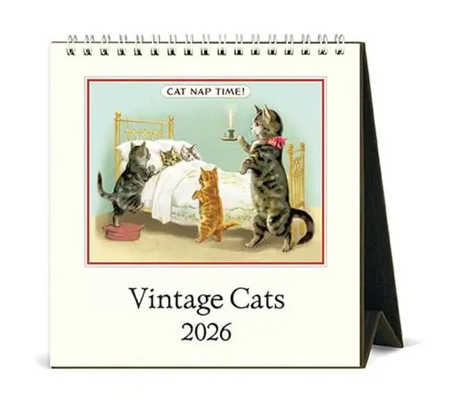 USED-Cavallini 2026 Cat Easel Desk Calendar, 6x6.5 Inches, 12 Month Page-A-Month Standing Desk Calendar, Ideal for Feline Fanciers, Small and Cute