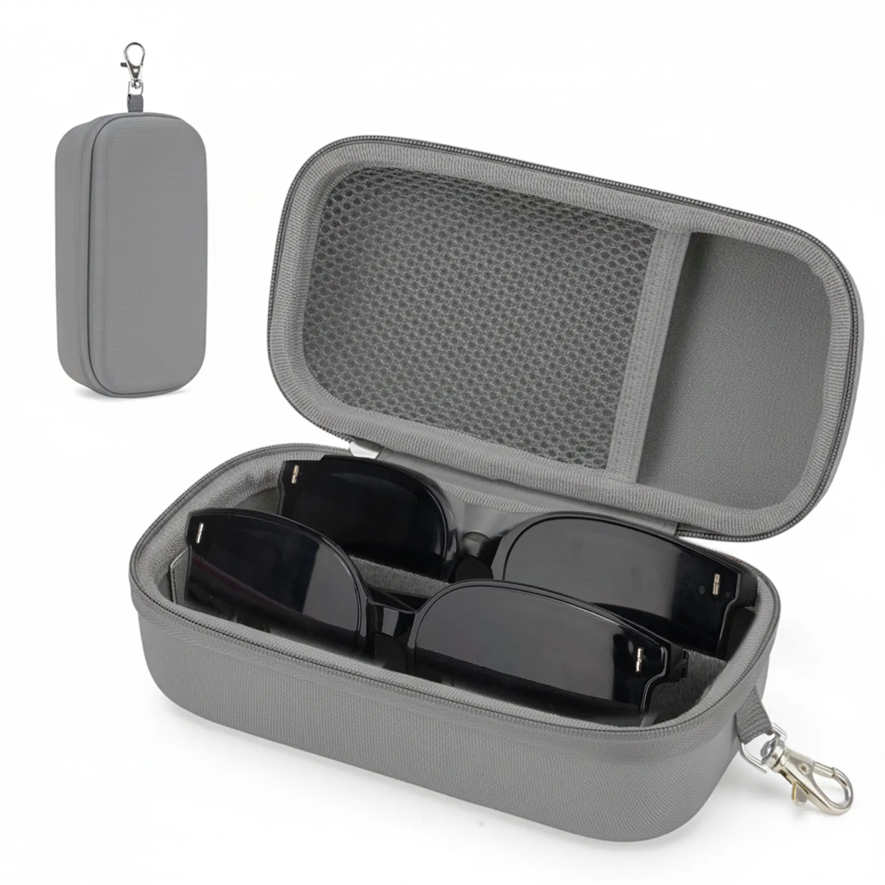 Double Eyeglass Case, Portable Sunglasses Organizer for Women & Men, Hard Shell Glasses Holder with Adjustable Slot & Clip, Protective Travel Storage Box