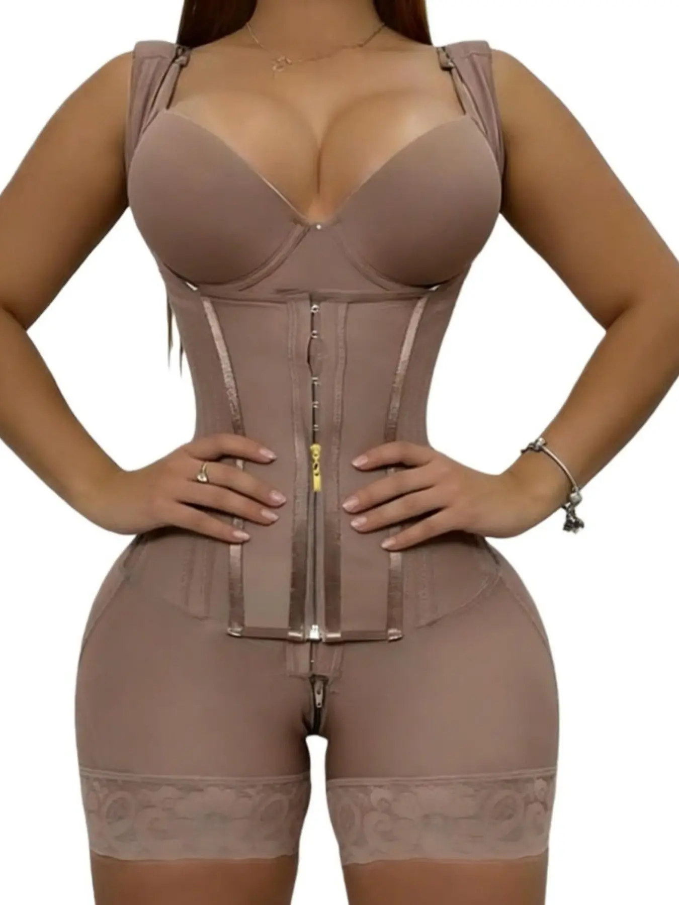 Women's Tummy Control Shapewear Bodysuit, Fajas, High Compression Colombian Shapewear, Zipper Shapewear Jumpsuit, Butt Lifter Shapewear Bodysuit, Zipper Corset Bodysuit, Open Bust Body Shaper, Suitable For Daily, Sport, Yoga