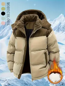 Men's & Youth Winter Jacket with Removable Hood - Full Zip Front, Colorblock Design (Mint Green/White) - Heavyweight, Machine Washable Ski/Snowboard Jacket for Cold Weather