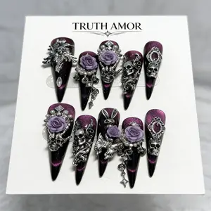 TRUTH AMOR Viral Dark Gothic Statement Blood Ritual Rose Gothic Press-On Nails | Removable Party Date Gift Nails ，nail kit set，nail kit，my nail set，Bedazzled kit