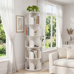 Rotating Bookshelf Tower, Spinning Bookcase Lazy Susan, Revolving 360 Book Shelf Storage Round Carousel, Vertical Rotate Turning Spiral Corner Organizer