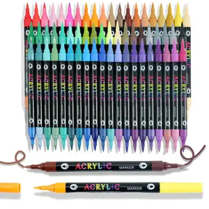 Acrylic Paint Marker Pen, 1 Set 12/24/36pcs Double Tip Double Color Acrylic Paint Marker Pen, Art Supplies for Rock Painting, Wood, Canvas, Stone, Glass, Acrylic Markers