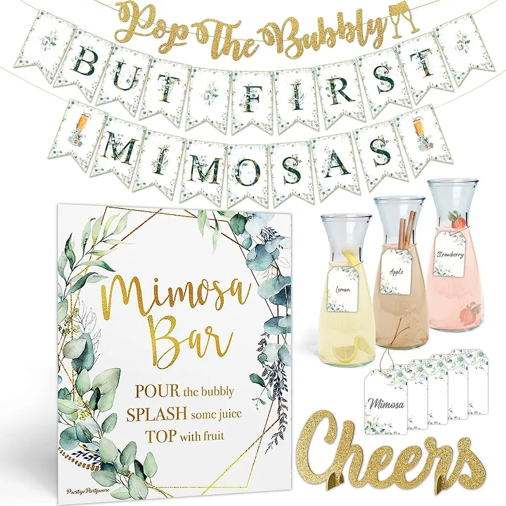 Prestige Brunch Decor Kit | Mimosa Bar Supplies With Sign & Banners For Bridal Shower, Baby Shower, Birthday Party