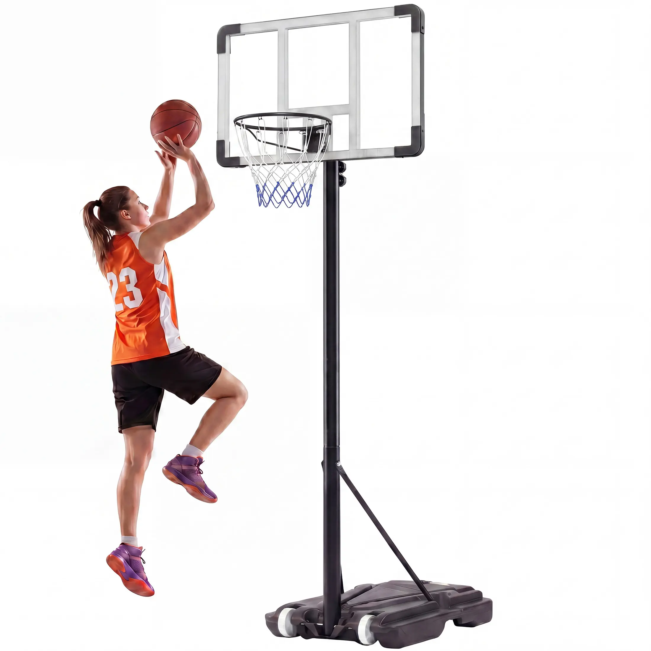 Adjustable Basketball Hoop – Portable Indoor Outdoor System, 6.1 to 10 Ft Height – Family Basketball Goal with Sturdy Base and Wheels for Easy Mobility