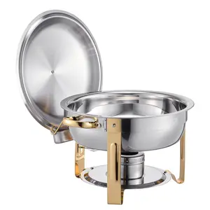 【DealsForYouDays】VEVOR C5 Qt 4 Pack Round Chafing Dish Buffet Set Full-Size Pan Stainless Steel Gold