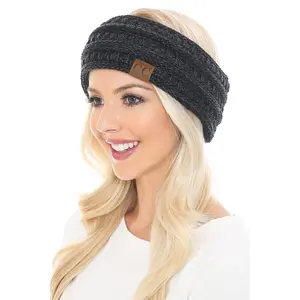 C.C Soft Stretch Fuzzy Lined Ear Warmer Headband – Winter Cable Knit Head Wrap for Women, Warm & Cozy Cold Weather Accessory