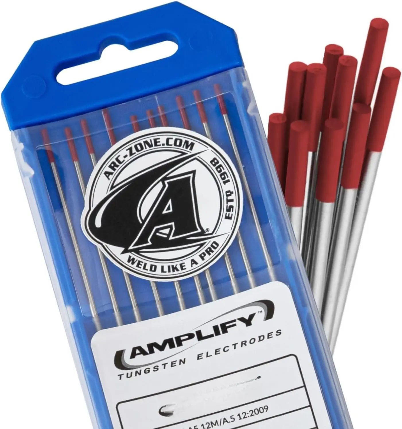 Amplify Tungsten Electrode for TIG Welding, 2% Thoriated 1/16" x 7" (Red, EWTh-2) 10 Pack