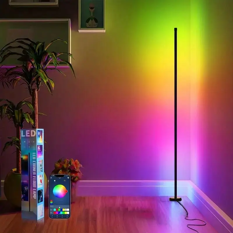 RGB Corner Floor Light, APP Control Color Changing Corner Light, Music Sync Modern Floor Light, Ambient Light for Living Room, Bedroom, Game Room, Smart, Smart Lamp, Led Corner Lamp, Bedroom Lighting, App Controlled Lighting