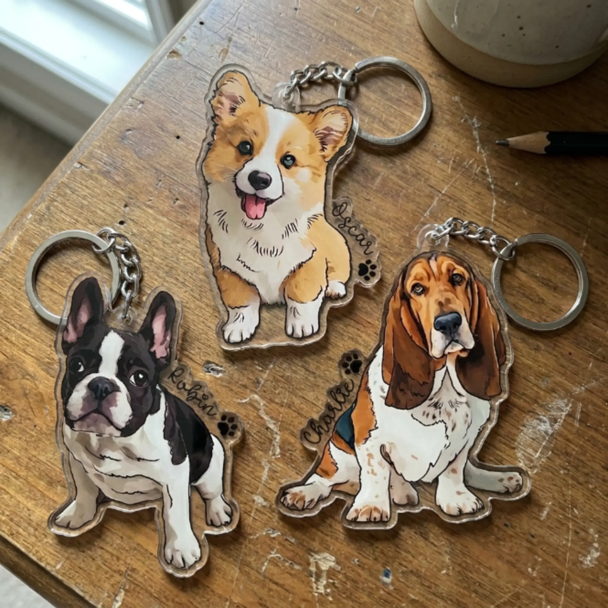 Custom Cartoon Pet Keychain, Personalized Dog Photo Acrylic Keychain, Original Photo Or Illustration Style, Pet Lover Gift
