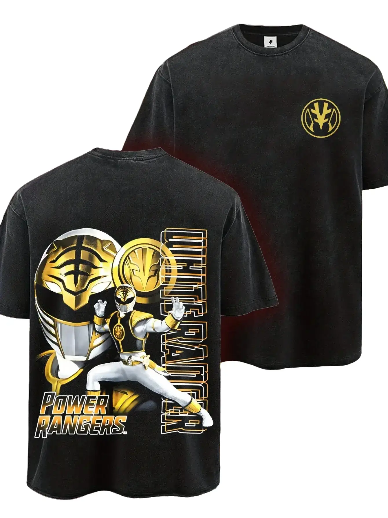 White Power Ranger Vintage Acid Wash Graphic T-Shirt | Mighty Morphin Retro Heavyweight Cotton Crewneck Tee | Men's 90s Nostalgia Streetwear Top | Casual Distressed Short Sleeve Pop Culture Shirt | Trending Y2K Fan Merch Gift & Cool Festival Outfits