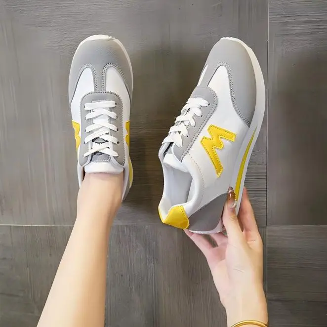 Retro Grey & Yellow Sneakers for Women | Lightweight Casual Walking Shoes,Retro / Vintage / Color-Block / Lightweight / Comfy / All-Day Wear/#ComfyShoes #EverydaySneakers #AllMatchShoes #WomensFashion Multifunctional Footwear air force 1 skechers