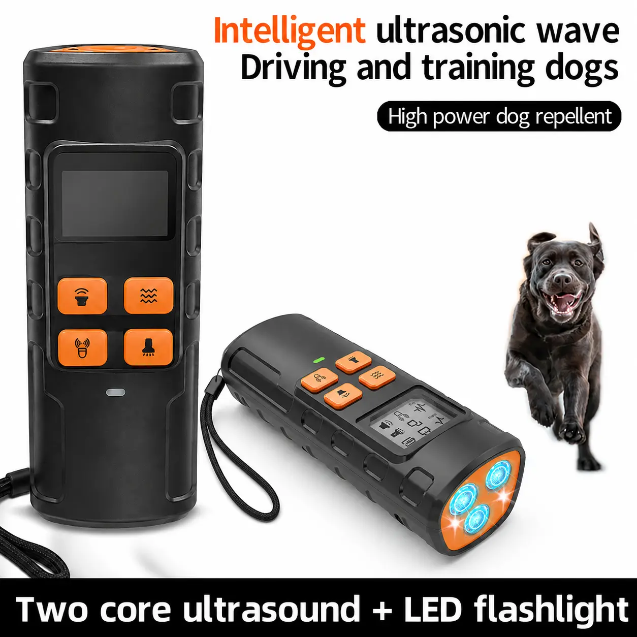 Ultrasonic Sound Dog Training Aid - Rechargeable No-Shock Bark Control Deterrent, Dual Emitter 50ft Range, Reduces Excessive Bark, Indoor & Outdoor Use with Flashlight, Ultrasonic Sound Training, No Shocks, Reduces Bark