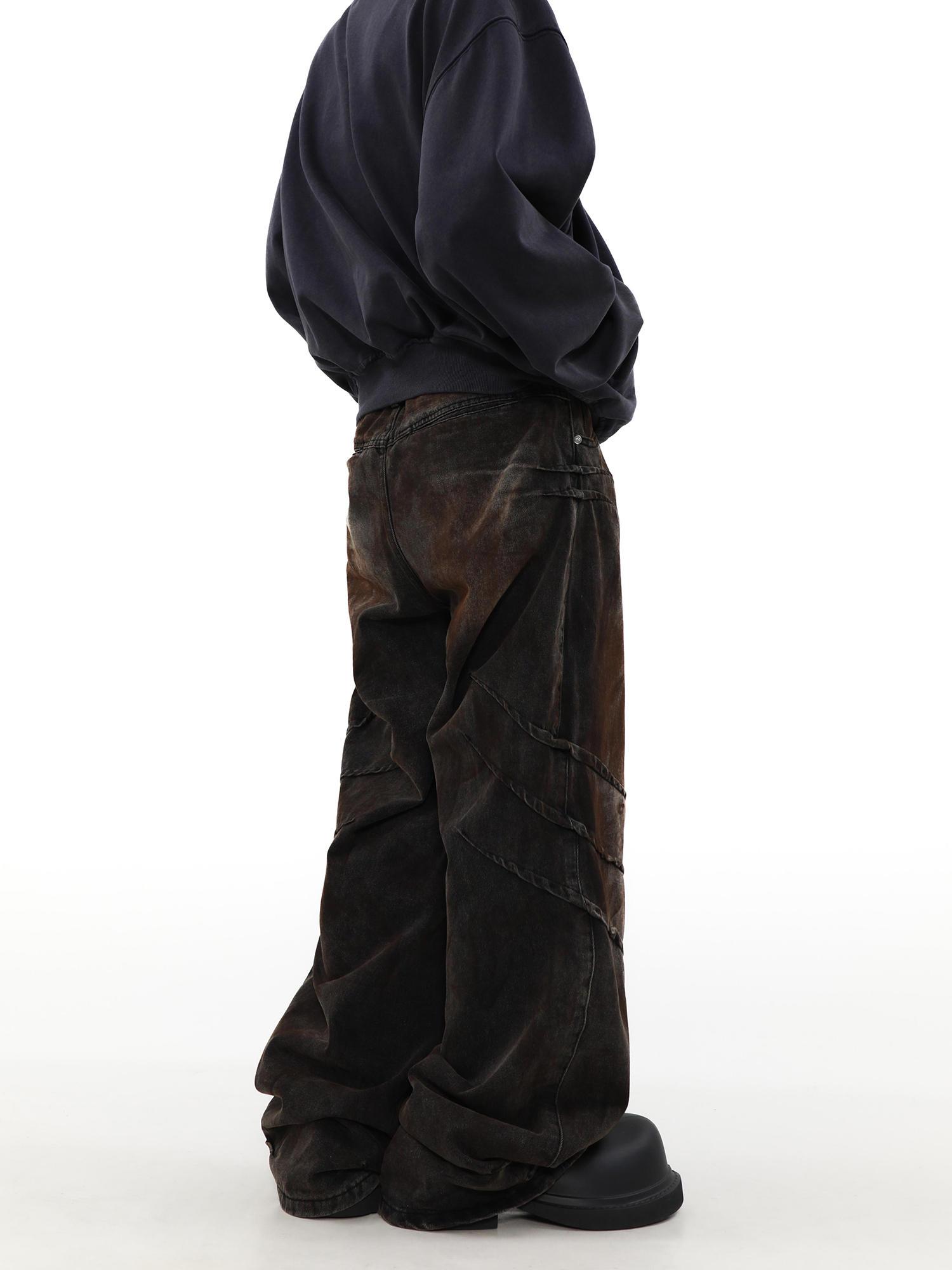 Distressed Dirty Waste Baggy Straight Jeans for Men