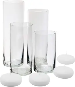 Royal Imports Glass Cylinder Flower Centerpiece Vases Set of 4 - Hurricane Candle Holder Pillar, Floating, Tealights - Use for Floral, Wedding, Home Decor, Holiday Includes 4 Floating Candles