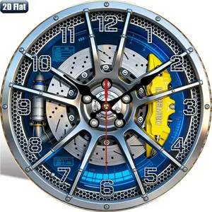 2D Flat. 1pc, Car Wheel Hub Themed Wall Clock, Silent Decorative Clock, Creative Wall Clock, Wall Art Clock, Decoration Suitable for Bedroom, Living Room, Office, 25/30 cm (excluding AA Batteries), 2D Flat
