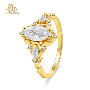 【exclusive in livestream】Delzzad 1ct Vintage Marquise Engagement Ring Synthetic Moissanite Ring Jewelry S925 Perfect Birthday Engagement Wedding Anniversary Christmas Gift