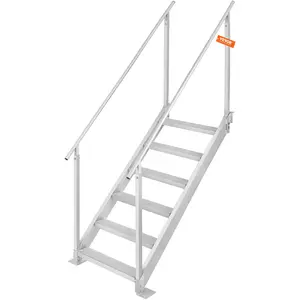 fathersdaygift  VEVOR Dock Ladder, 43''-51'' Adjustable Height, 500 lbs Load Capacity, Aluminum Alloy 6 Steps Pontoon Boat Ladder with Dual Handrails Nonslip Mat, Ideal for Ship/Lake/Pool/Marine Boarding