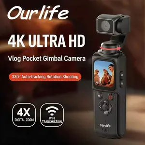 Ourlife Vlog Camera 1 Inch Cmos 4K Video, 3-Axis Gimbal Stabilizer, Face Tracking, Portable Camcorder, Hybrid Image Stabilization
