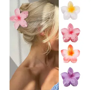 Flower Hair Claw Clips - 4pcs Large Claw Clips for Coarse/Thin Hair, Strong Non-slip Cute Hair Clips for Women, Hawaiian Hair Accessories Holiday Gifts flower clawclip