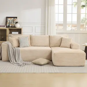 108" Cloud Sectional Couch, Comfort L Shaped Sofa for Living Room, Extra Deep Seats No Assembly, Modern Modular Couch, Corduroy (Beige, 2 Seater+Right Facing Chaise)