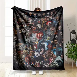 Horror Characters Custom Image Flannel Fleece Throw Blanket, Dark Art Graphic Print, Soft Cozy Warm Lightweight, Ideal for Home Decor, Halloween Parties, Gifts for Friends, Custom Image Blanket summerwins