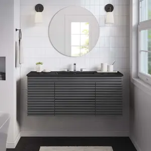 Modway Render 48" Wall-Mount Bathroom Vanity in Gray Black