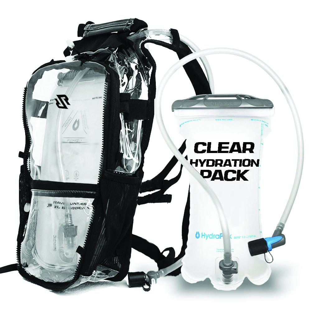 RaveRunner Hydration Pack - Clear Anti Theft Backpack With 2L Water Bladder for Concerts, Festivals, Raves & Sports Events - Transparent Backpack