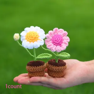 Crochet Daisy Potted Plant, 1 Count Handmade Crochet Simulated Flower, Crochet Faux Flowers, Desktop Ornament for Car, Office, Home