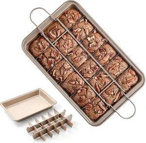 Nonstick Divided Brownie Pan - 18 Pre-Slice Detachable Carbon Steel Bakeware with Grips, 12x8x2in Shaped Square Mold for Oven Baking Bread, Desserts, Cake, Biscuit, Muffin