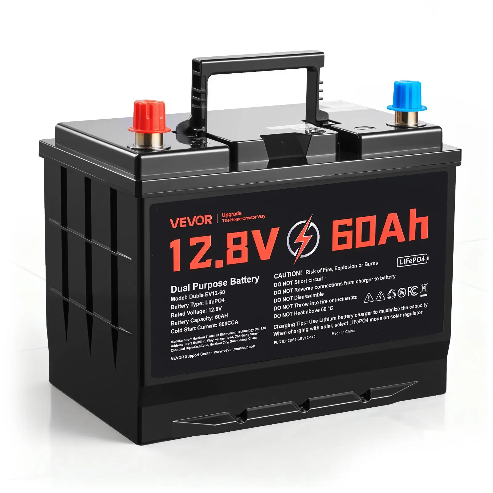 【Summerfinds】VEVOR Dual Purpose LiFePO4 Lithium Battery, 24V/12V, 60Ah (768Wh), 800 CCA, Built-in Smart BMS, Starter & Deep Cycle, IP67 Waterproof, Portable, At-M8 Terminals, 4000 Cycles (80% DoD), 10.24x6.81x8.86in, for Automotive & Trolling Motor, Bluet