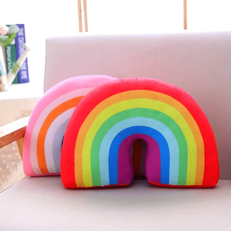 Woven Polyester Rainbow Plush Pillow - 13.4in Home Decor for Living Room, Bedroom - Valentine's Day Gift for Home Supplies Enthusiasts, Thanksgiving