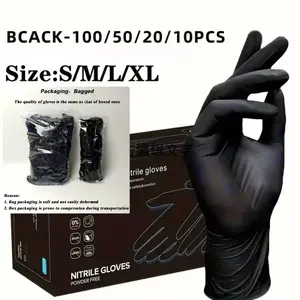10/20/50/100pcs black PVC synthetic disposable gloves, waterproof, disposable rubber gloves for household cleaning, dishwashing, beauty sofas, tattoos, kitchen cleaning gloves, no powder, no latex, popular sizes (S/M/L/XL), Hand